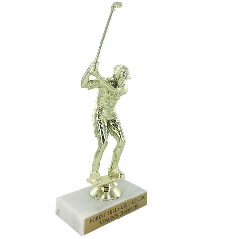 6-1/2 INCH FEMALE GOLFER TROPHY FIGURE ON MARBLE BASE