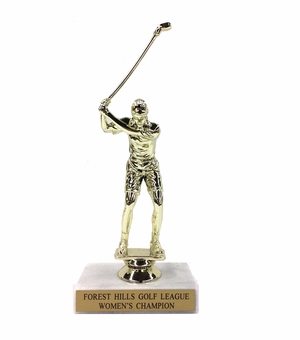 6-1/2 INCH FEMALE GOLFER TROPHY FIGURE ON MARBLE BASE