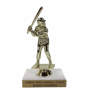6-1/2 INCH FEMALE SOFTBALL TROPHY FIGURE ON MARBLE BASE