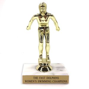 6-1/2 INCH FEMALE SWIMMER TROPHY FIGURE ON MARBLE BASE