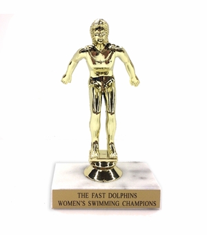 6-1/2 INCH FEMALE SWIMMER TROPHY FIGURE ON MARBLE BASE