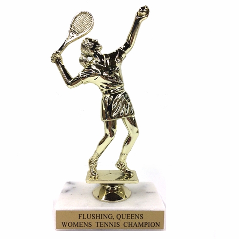 6-1/2 INCH FEMALE TENNIS TROPHY FIGURE ON MARBLE BASE