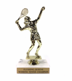 6-1/2 INCH FEMALE TENNIS TROPHY FIGURE ON MARBLE BASE