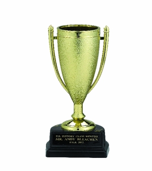 6-1/2 INCH GOLD CUP TROPHY, BLACK SYNTHETIC MARBLEIZED BASE