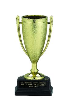 6-1/2 INCH GOLD CUP TROPHY, BLACK SYNTHETIC MARBLEIZED BASE