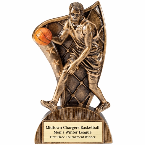 6-1/2 INCH MALE BASKETBALL FLAG RESIN TROPHY