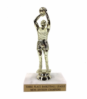 6-1/2 INCH MALE BASKETBALL TROPHY FIGURE ON MARBLE BASE