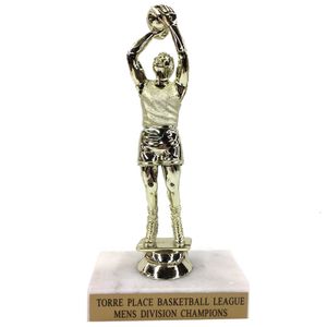 6-1/2 INCH MALE BASKETBALL TROPHY FIGURE ON MARBLE BASE