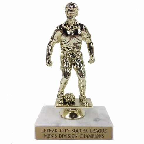 6-1/2 INCH MALE SOCCER TROPHY FIGURE ON MARBLE BASE