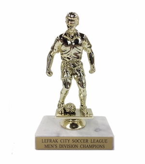 6-1/2 INCH MALE SOCCER TROPHY FIGURE ON MARBLE BASE