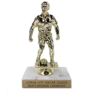 6-1/2 INCH MALE SOCCER TROPHY FIGURE ON MARBLE BASE