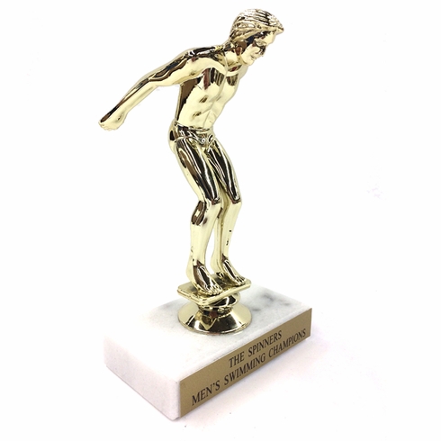 6-1/2 INCH MALE SWIMMER TROPHY FIGURE ON MARBLE BASE