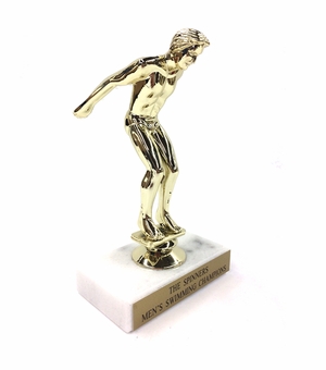 6-1/2 INCH MALE SWIMMER TROPHY FIGURE ON MARBLE BASE