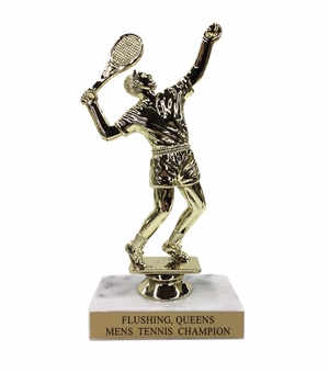 6-1/2 INCH MALE TENNIS TROPHY FIGURE ON MARBLE BASE