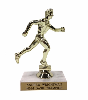 6-1/2 INCH MALE TRACK TROPHY FIGURE ON MARBLE BASE