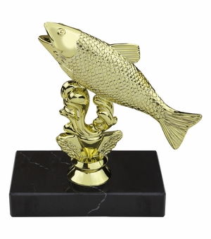 6-1/2 INCH SALMON ANIMAL GOLD TROPHY ON BLACK MARBLE BASE