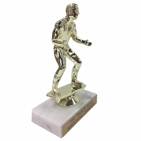6-1/2 INCH WRESTLER TROPHY FIGURE ON MARBLE BASE