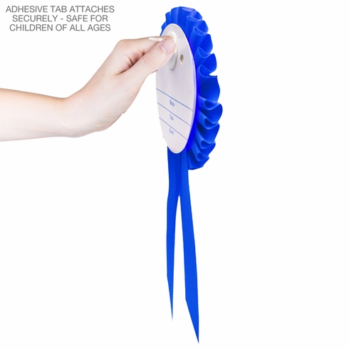  6-1/2 x 3 INCH BLUE ROSETTE RIBBON WITH 2 INCH "I GRADUATED FROM KINDERGARTEN!" MYLAR INSERT