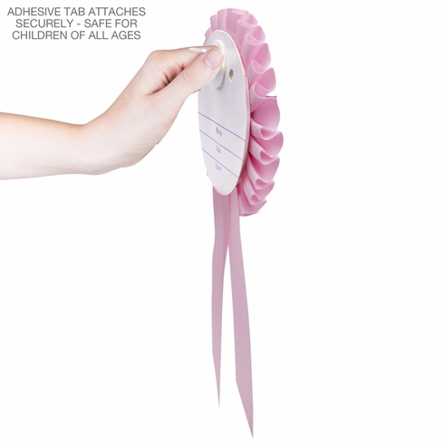 6-1/2 x 3 INCH PINK ROSETTE RIBBON WITH 2 INCH "I GRADUATED FROM PRESCHOOL!" MYLAR INSERT