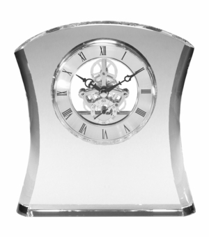 6-1/2 X 6 INCH SKELETON MODERN SHAPE OPTICAL CRYSTAL CLOCK
