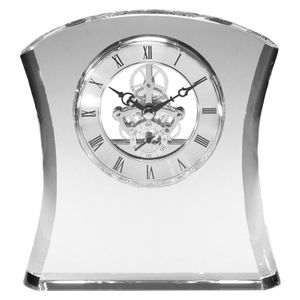 6-1/2 X 6 INCH SKELETON MODERN SHAPE OPTICAL CRYSTAL CLOCK