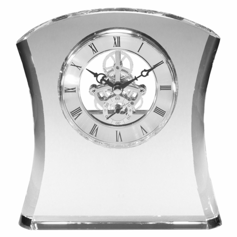 6-1/2 X 6 INCH SKELETON MODERN SHAPE OPTICAL CRYSTAL CLOCK