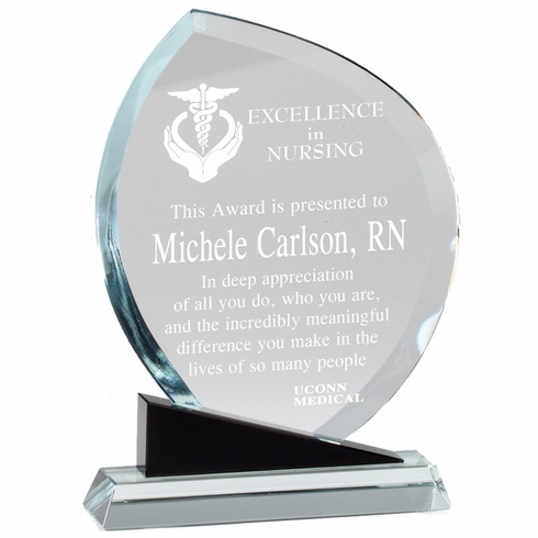 6-1/2 x 8-3/4 OPTICAL CRYSTAL FLAME AWARD ON BLACK BASE