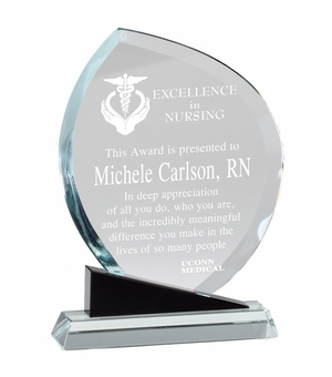 6-1/2 x 8-3/4 OPTICAL CRYSTAL FLAME AWARD ON BLACK BASE