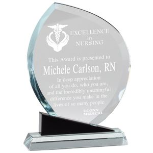 6-1/2 x 8-3/4 OPTICAL CRYSTAL FLAME AWARD ON BLACK BASE