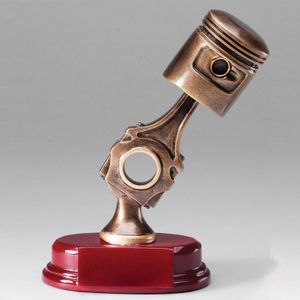 6-1/4" AUTO RISTON TROPHY ANTIQUE GOLD RESIN FINISH ON ROSEWOOD BASE