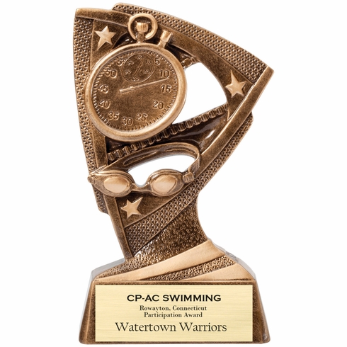 6 1/4 INCH ANTIQUE GOLD STAR SWIMMING RESIN TROPHY