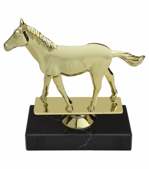 6-1/4 INCH ARABIAN HORSE ANIMAL GOLD TROPHY ON BLACK MARBLE BASE