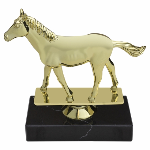 6-1/4 INCH ARABIAN HORSE ANIMAL GOLD TROPHY ON BLACK MARBLE BASE