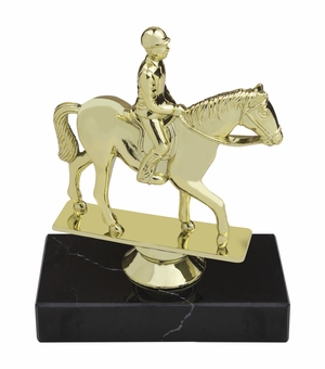6-1/4 INCH EQUESTRIAN HORSE ANIMAL GOLD TROPHY ON BLACK MARBLE BASE