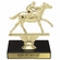 6-1/4 INCH HORSE RACING ANIMAL GOLD TROPHY ON BLACK MARBLE BASE