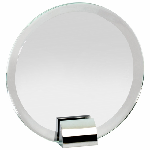 6-1/4 INCH OPTICAL CRYSTAL CIRCLE AWARD ON POLISHED SILVER METAL BASE