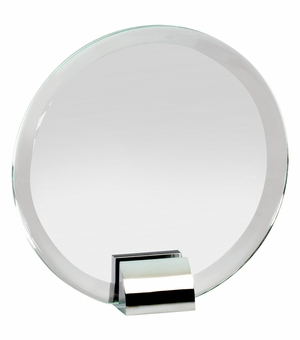 6-1/4 INCH OPTICAL CRYSTAL CIRCLE AWARD ON POLISHED SILVER METAL BASE