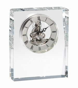 6-1/4 x 5 INCH OPTICAL CRYSTAL ELEGANT SQUARE SKELETON QUARTZ DESK CLOCK