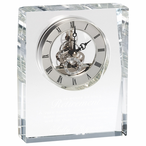 6-1/4 x 5 INCH OPTICAL CRYSTAL ELEGANT SQUARE SKELETON QUARTZ DESK CLOCK
