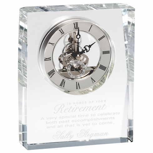 6-1/4 x 5 INCH OPTICAL CRYSTAL ELEGANT SQUARE SKELETON QUARTZ DESK CLOCK