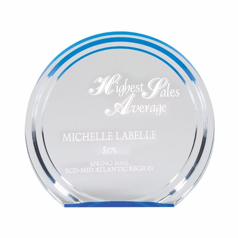6-1/4" x 7" x 1" DOUBLE HALO ACRYLIC AWARD WITH REFLECTIVE BLUE CIRCLE