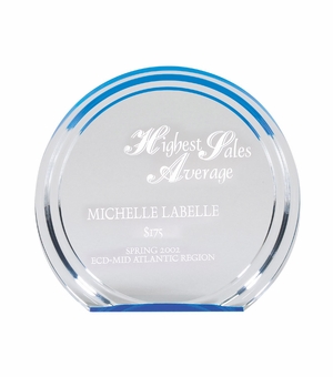 6-1/4" x 7" x 1" DOUBLE HALO ACRYLIC AWARD WITH REFLECTIVE BLUE CIRCLE