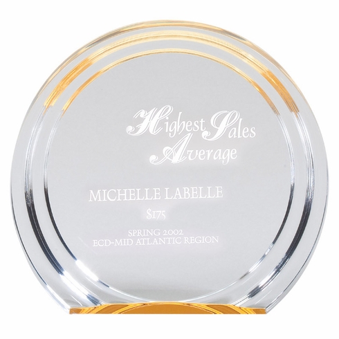 6-1/4" x 7" x 1" DOUBLE HALO ACRYLIC AWARD WITH REFLECTIVE GOLD CIRCLE