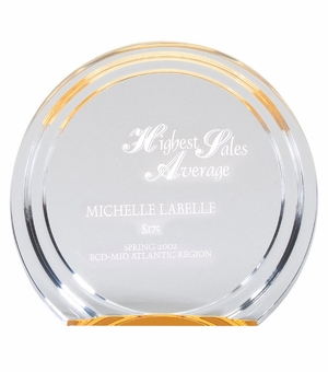 6-1/4" x 7" x 1" DOUBLE HALO ACRYLIC AWARD WITH REFLECTIVE GOLD CIRCLE