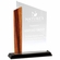 6-1/4 x 8 INCH OPTICAL CRYSTAL AWARD WITH BEVELED EDGES AND WOOD GRAIN ACCENT ON BLACK BASE