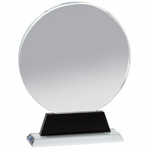 6-1/4 x 8 INCHES ROUND OPTICAL CRYSTAL AWARD ON BLACK PEDESTAL
