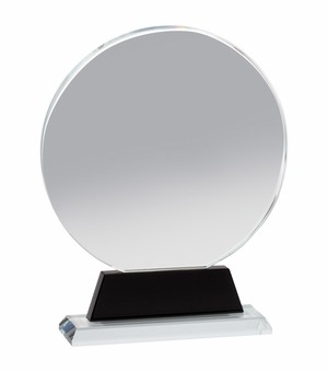 6-1/4 x 8 INCHES ROUND OPTICAL CRYSTAL AWARD ON BLACK PEDESTAL