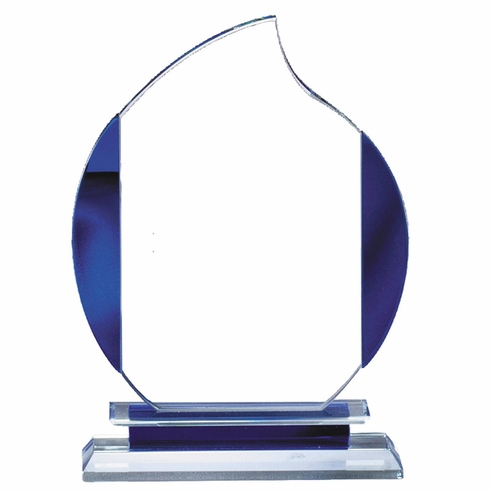 6-1/4" x 9" GLASS FLAME AWARD WITH BLUE ACCENTS ON DOUBLE BASE