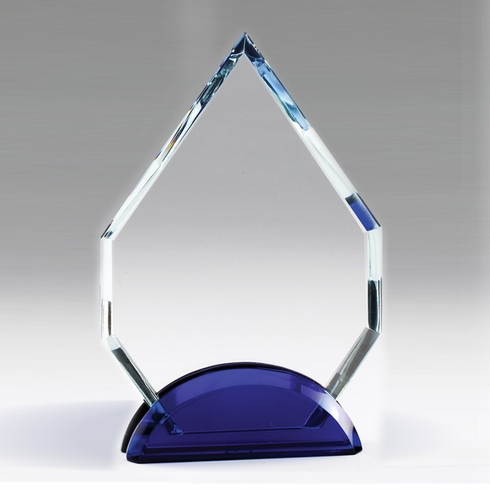 6-3/4 INCH ARROWHEAD CRYSTAL AWARD WITH DOUBLE BLUE BASE 