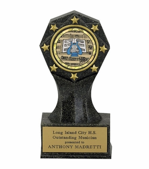 6-3/4 INCH BLACK STONE RESIN AWARD, TAKES 2 INCH INSERT